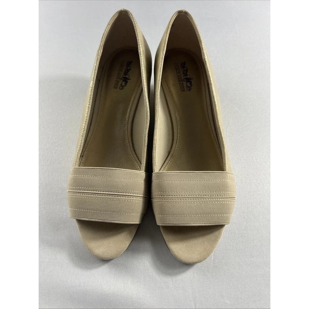 Coach and Four Louise Espadrille Wedge Beige‎ Canvas Peep Toe Shoe Womens Sz 10